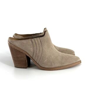 Marc Fisher Mule Womens 9.5 M Taupe Tan Gabbi Suede Block Heel Western